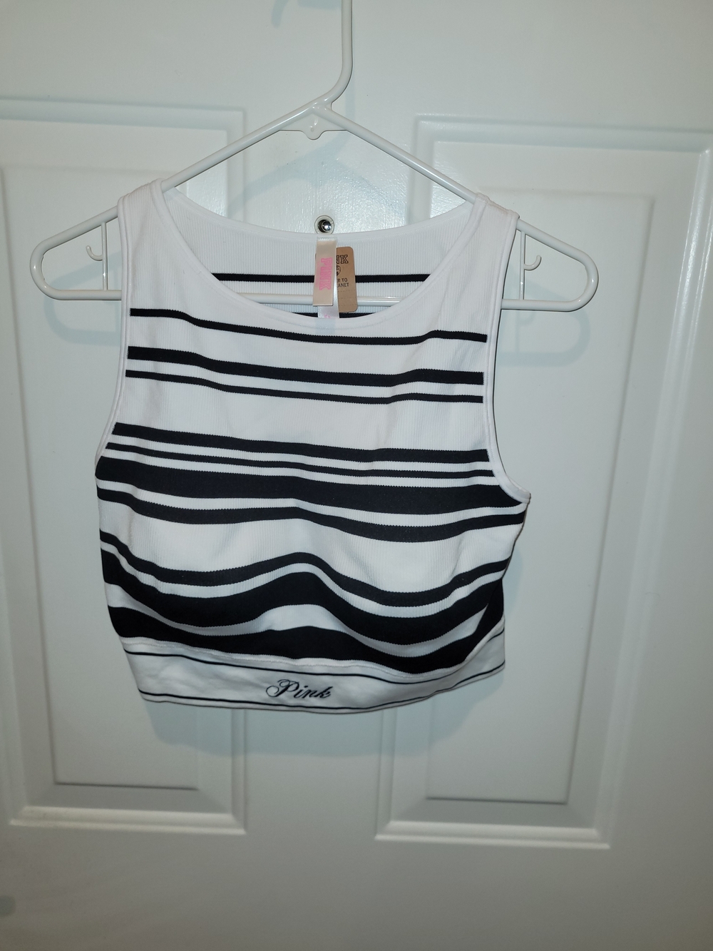 PINK Victoria's Secret Black & White Striped Cropped Tank.